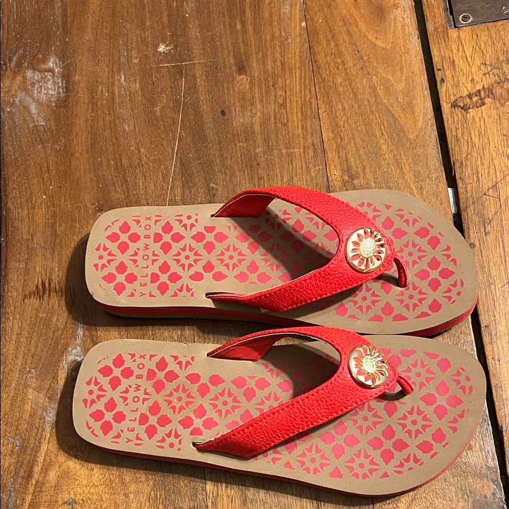 Yellow Box Red Sandals with Floral Design